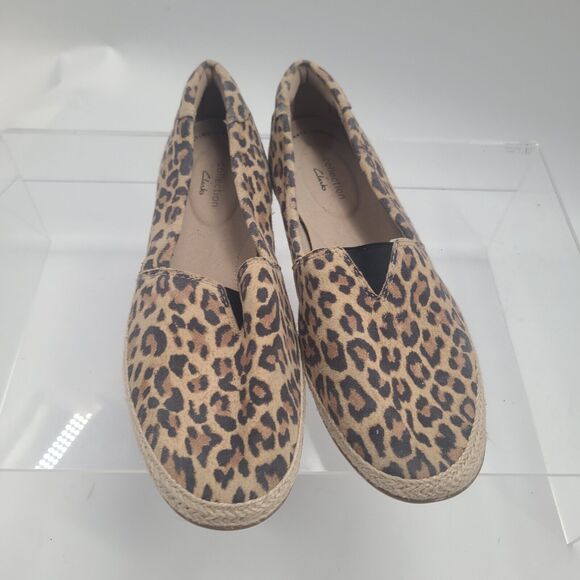 Clarks Collection Slip-On Size 8.5M Leopard Print Loafer Suede Espadrille Shoes - Picture 1 of 8